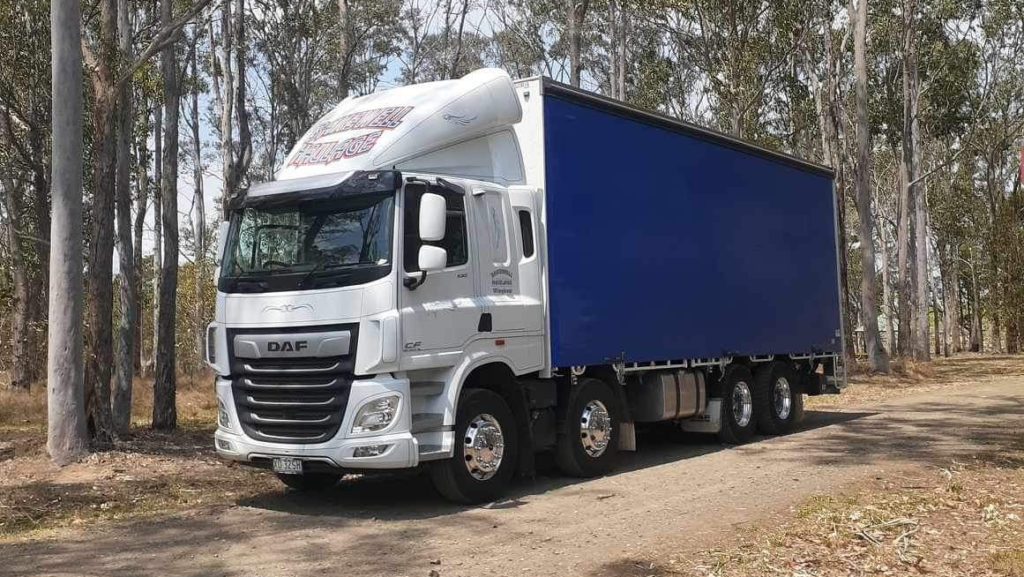 white truck amongst trees